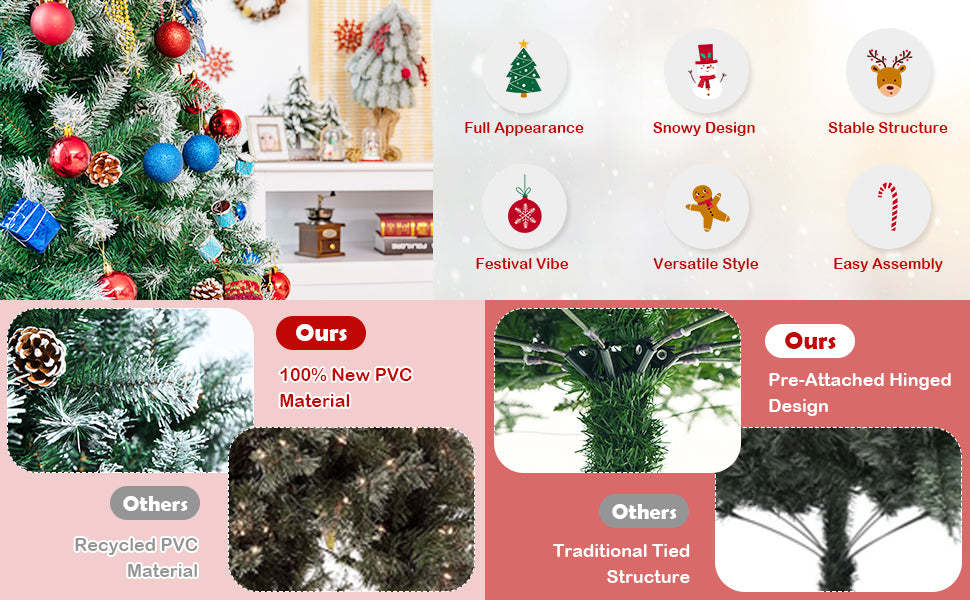 6ft Unlit Artificial Snow Flocked Christmas Tree with Pine Cones and Metal Stand