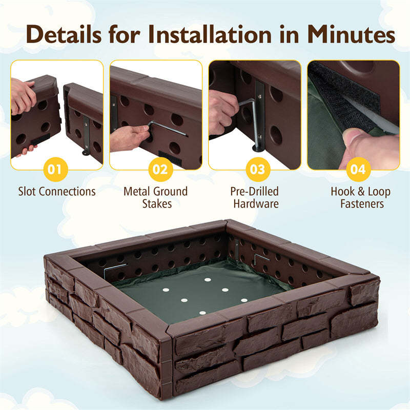 Kids Sandbox HDPE Sandpit with Cover & Bottom Liner Outdoor Sand Play Station for Backyard Lawn Beach