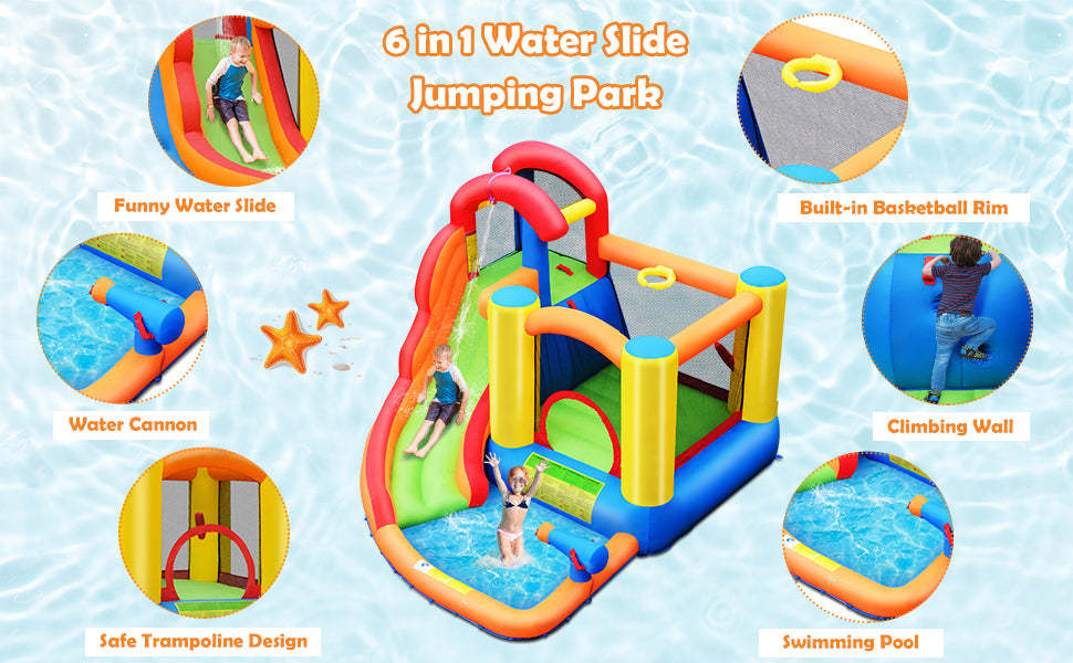 6 in 1 Kids Inflatable Water Slide Jumping Castle Splash Pool without Blower