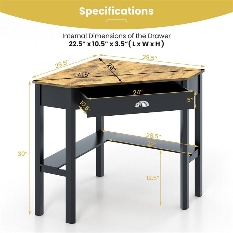 Corner Desk Triangle Computer Desk Laptop Writing Table Workstation Vanity Desk with Drawers & Storage Shelves