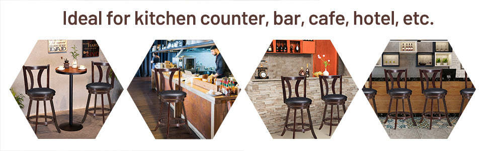 24" 360 Degree Swivel Bar Stools Set of 2 Leather Counter Height Stools with Backs