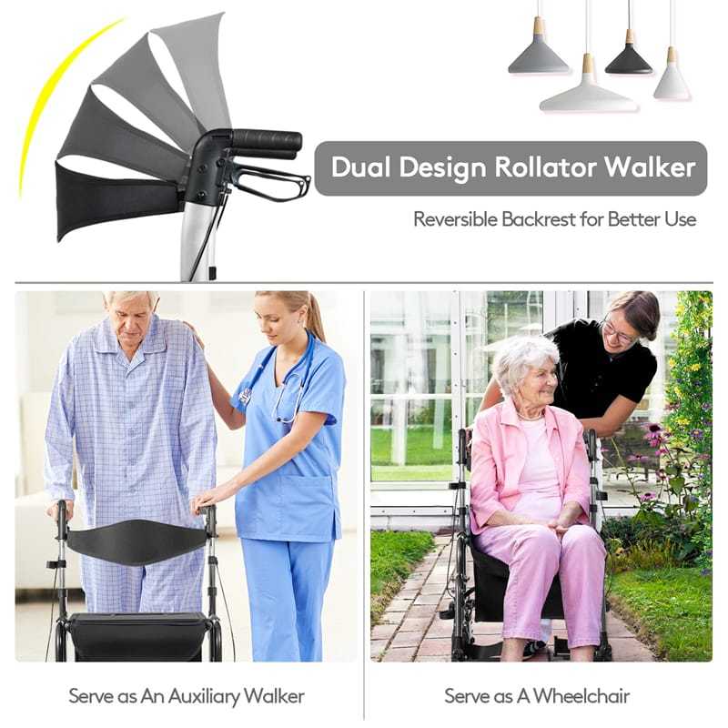 2-in-1 Folding Rollator Walker with Seat for Seniors, Aluminum Medical Walker Transport Chair Combo with 8" Wheels, Adjustable Handle & Backrest