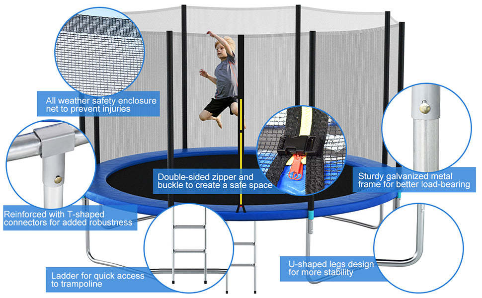 14 ft 4 Legs Combo Bounce Jump Trampoline with Spring Pad Ladder and Enclosure Net