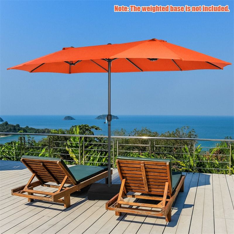 15FT Double-Sided Patio Umbrella with Crank & Air Vents, 12-Rib Steel Market Outdoor Umbrella for Poolside, Garden, Backyard