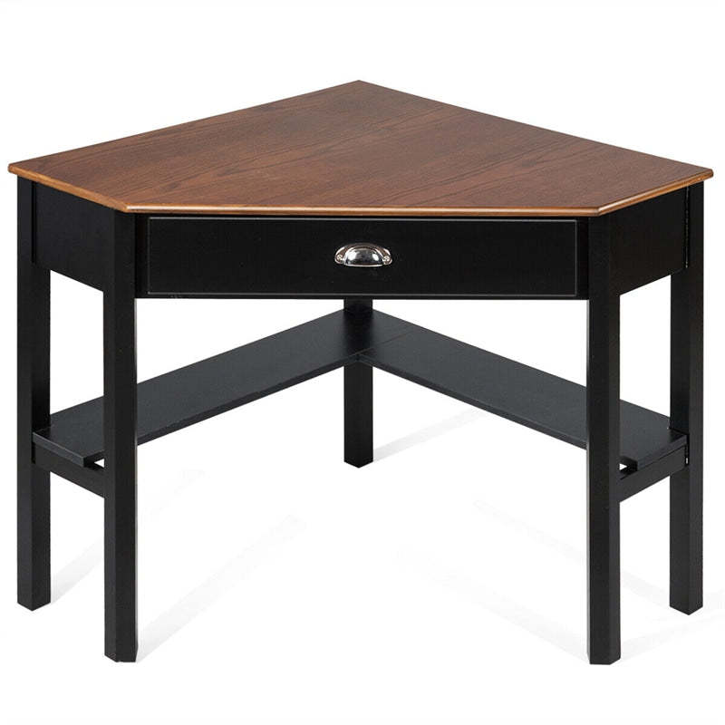 Corner Desk Triangle Computer Desk Laptop Writing Table Workstation Vanity Desk with Drawers & Storage Shelves