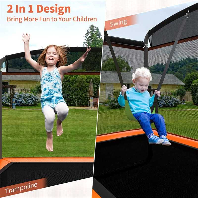 6FT Kids Trampoline with Swing & Safety Enclosure Net, ASTM Approved Indoor Outdoor Rectangle Trampoline for Boys & Girls, 220lbs Capacity
