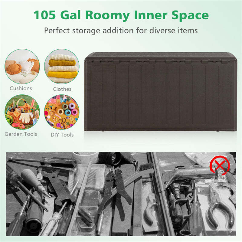 105 Gallon Outdoor Storage Deck Box All Weather Resin Lockable Storage Container
