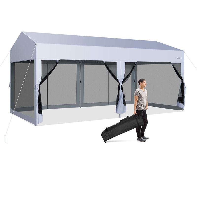 10x20 FT Pop-Up Canopy Party Tent Garage Car Shelter with Removable Screen Sidewalls & 2-Wheeled Storage Bag