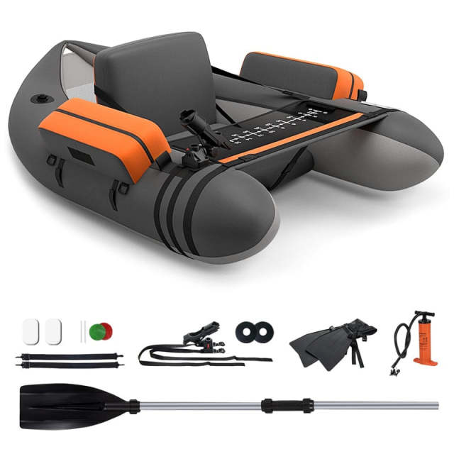 Fishing Float Tube, Inflatable Fishing Boat with Pump, Paddle, Fish Ruler, Flippers, Storage Pockets, Portable Backpack Belly Boat, Holds 350LBS