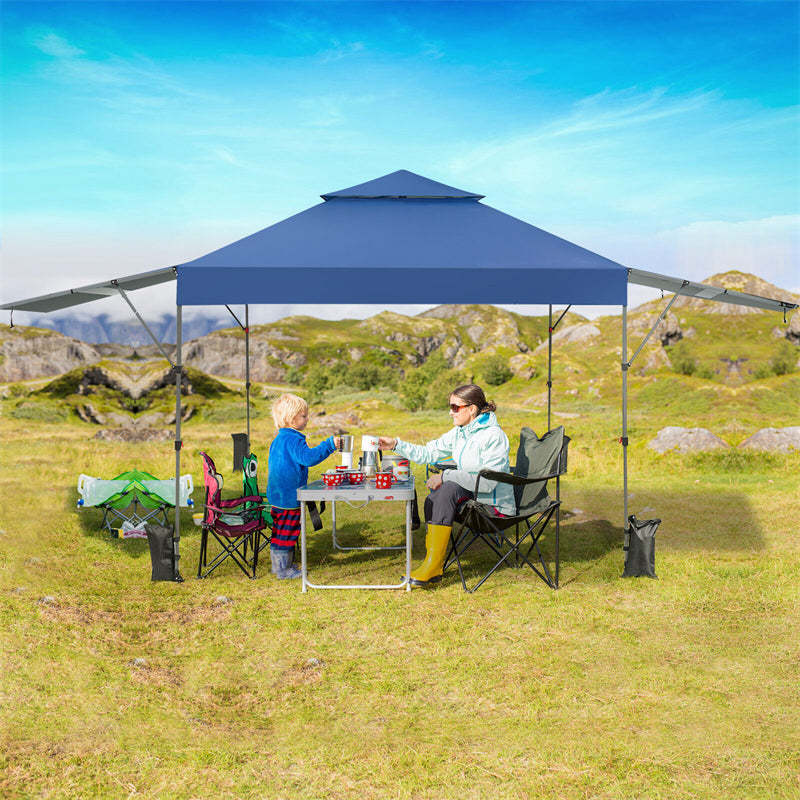 10'x17.6' Pop-up Canopy Tent with Adjustable Dual Awnings & Wheeled Bag, 2-Tier Outdoor Instant Canopy Tent, Easy Setup for Patio Market Picnic