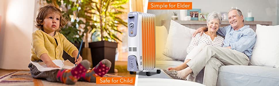 1500W Portable Electric Oil Filled Radiator Heater with 4 Wheels Adjustable Thermostat