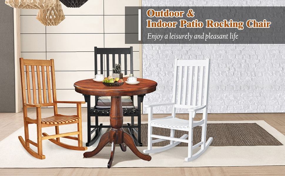 Outdoor Acacia Wood High Back Rocking Chair Patio Porch Rocker with Armrests