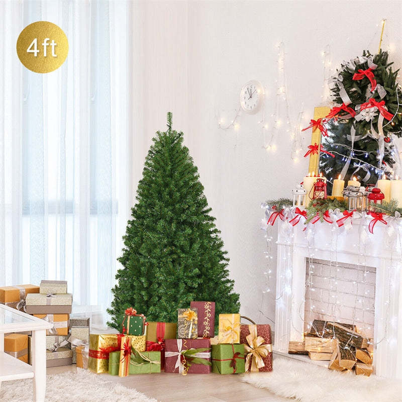 4FT Pre-Lit Christmas Tree with 100 Multicolor LED Lights, 11 Flash Modes, 300 Branch Tips & Metal Stand, Hinged Spruce Full Tree for Holiday Decor