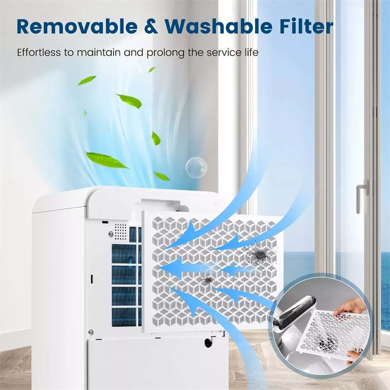 2500 Sq. Ft Dehumidifier for Home & Basement, 32 Pints Portable Quiet Dehumidifier with Sleep Mode, 24H Timer, Auto Defrost & Drain Hose