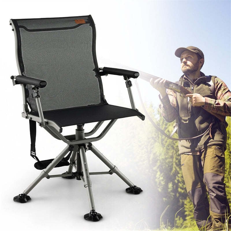 360° Silent Swivel Hunting Blind Chair Height Adjustable Folding Hunting Chair with Heavy-Duty All-Terrain Feet & Armrest, 400LBS Capacity