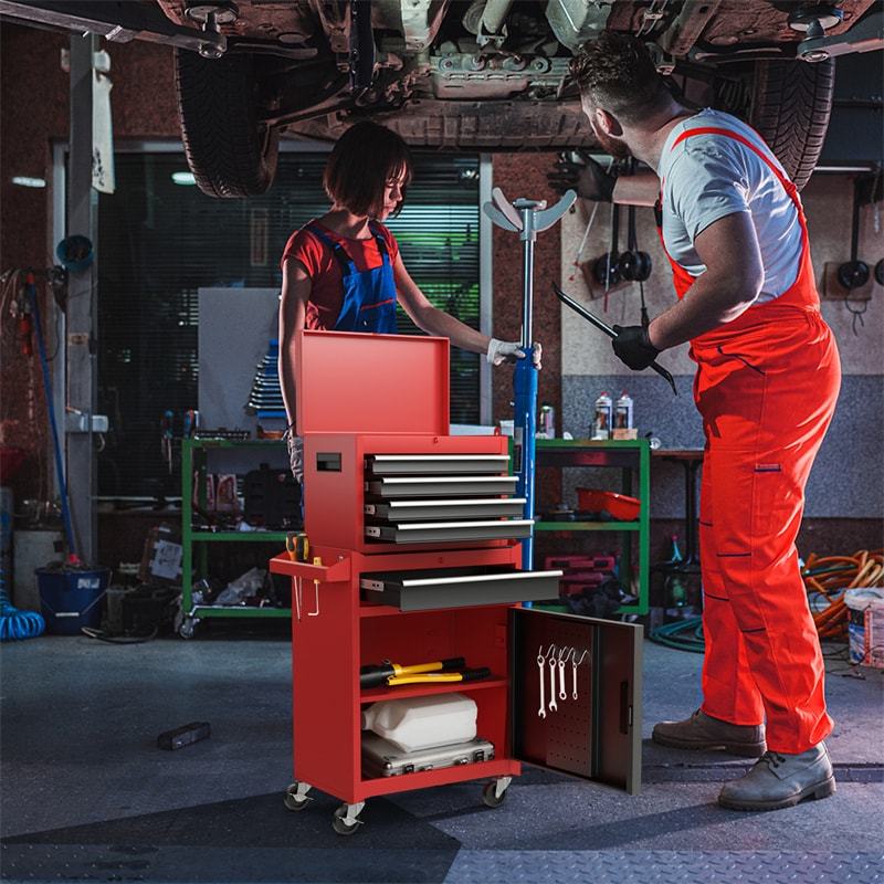 5-Drawer Rolling Tool Chest, Tool Storage Cabinet with Lockable Wheels, Detachable Top Tool Box & Adjustable Shelf for Garage, Workshop