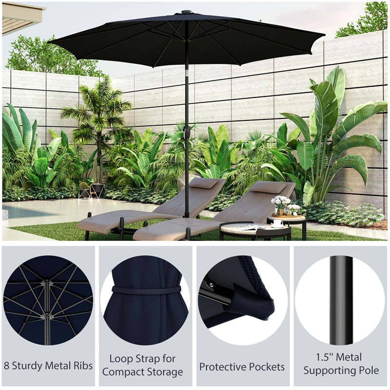 10FT Lighted Patio Umbrella Outdoor Table Market Umbrella with 112 Solar Lights Crank Lifting Handle Tilt System