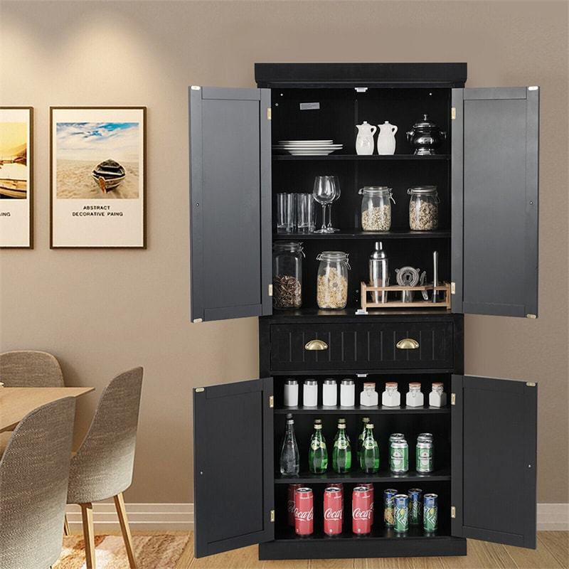 72" H Kitchen Pantry Cabinet, Freestanding Cupboard Traditional Large Tall Storage Cabinet with Drawers, Adjustable Shelves for Living Room