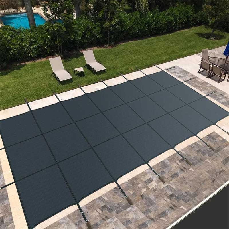Safety Pool Cover for 32 x 16FT Inground Swimming Pools, Rectangle Winter Leaf Net Pool Cover with Mesh & Installation Tools for Backyard Yard