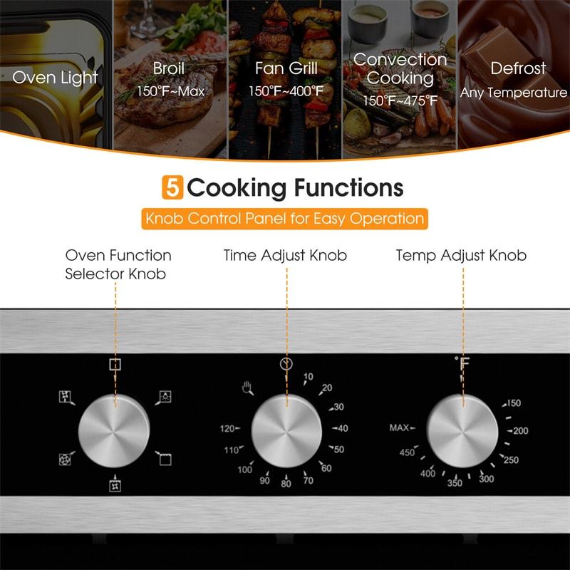 24" Single Wall Oven 2300W Built-in Electric Oven with 2.47Cu.ft Capacity & 5 Cooking Modes
