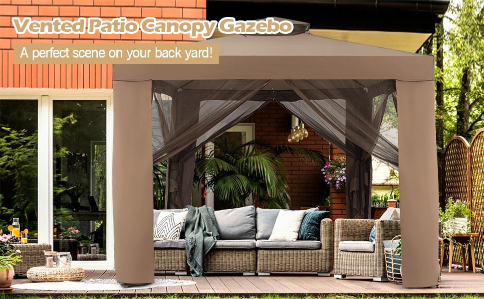 10’ x 10’ Outdoor Garden Steel Structures Gazebo Canopy Tent with Netting