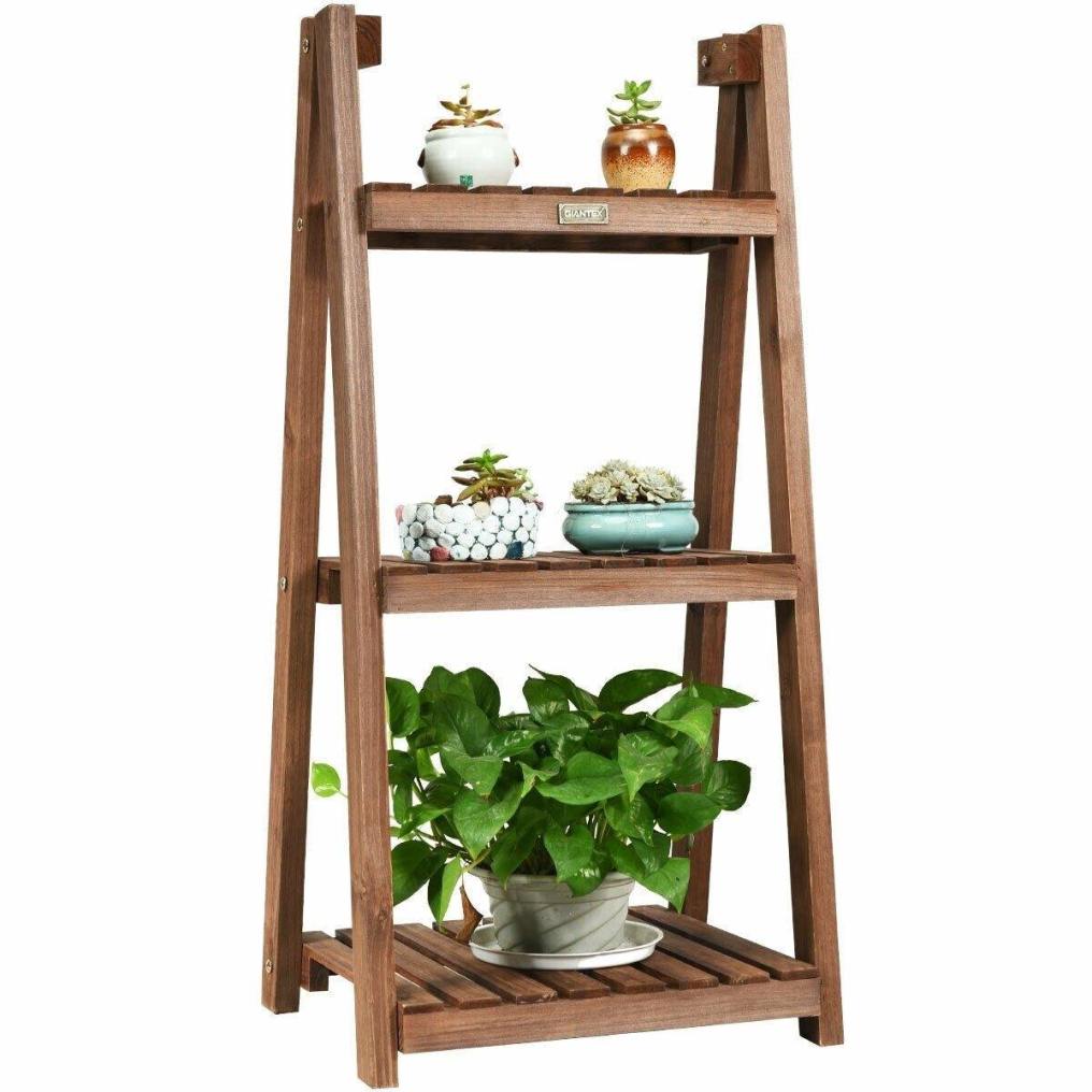 3-Tier Folding Wood Flower Stand Plant Rack Storage Display Shelf