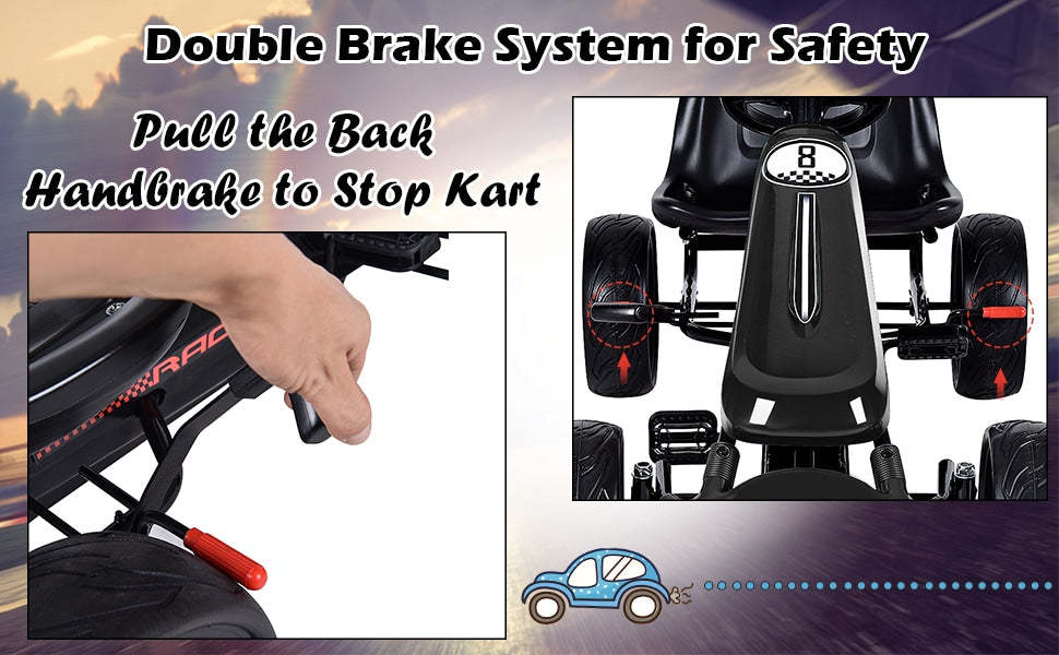 Outdoor Kids Powered 4-Wheel Ride On Pedal Go Kart w/ Adjustable 2-Position Seat