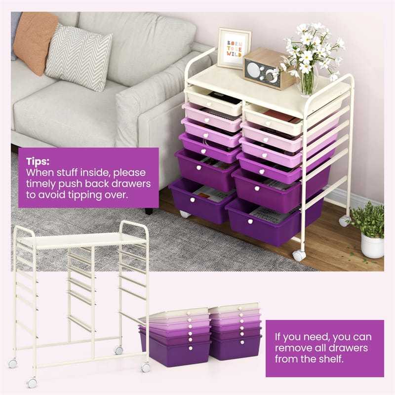 12-Drawer Rolling Storage Cart, Multipurpose Organizer Cart with Lockable Casters, Mobile Utility Cart for School Office Beauty Salon