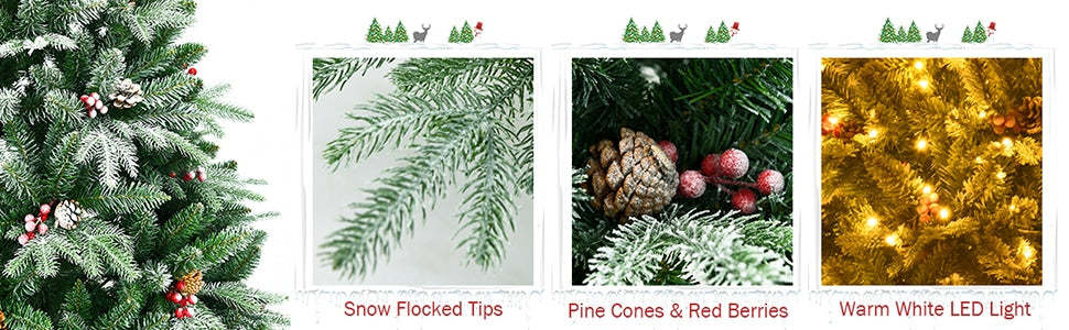 6.5ft Pre-lit Snow Flocked Hinged Artificial Christmas Tree with 450 LED Lights