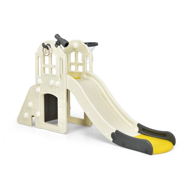 6-in-1 Large Slide for Kids, Toddler Climber Slide Playset with Basketball Hoop, Ring Toss, Freestanding for Indoor & Outdoor Use