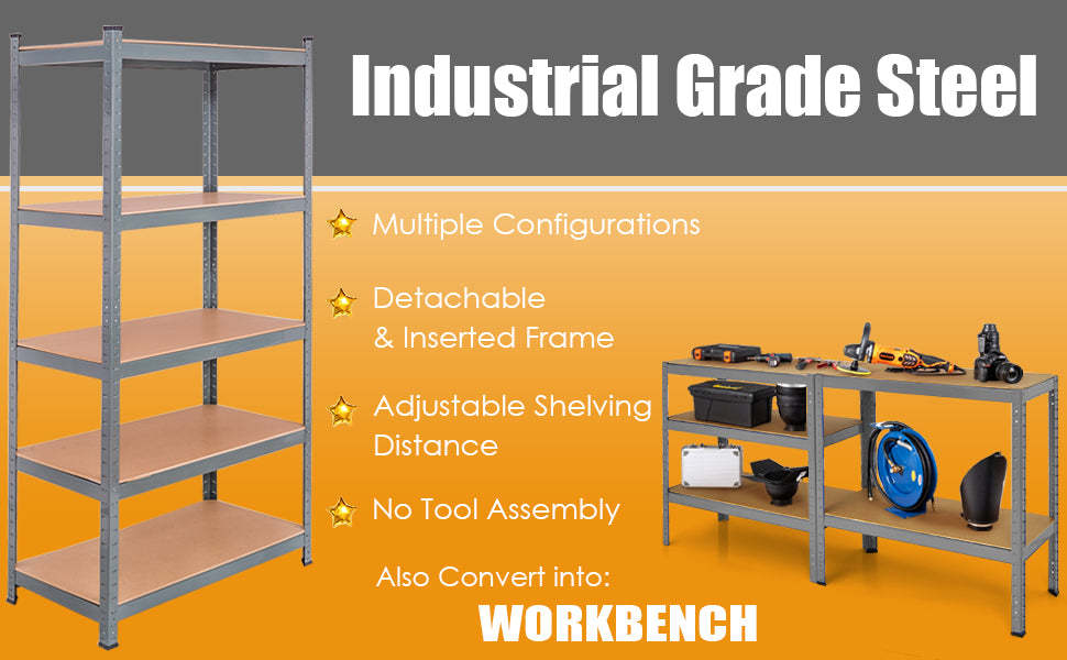 72" Heavy Duty Shelving Unit 5-Tier Adjustable Garage Storage Shelves 2925LBS Open Display Rack For Home Office Dormitory