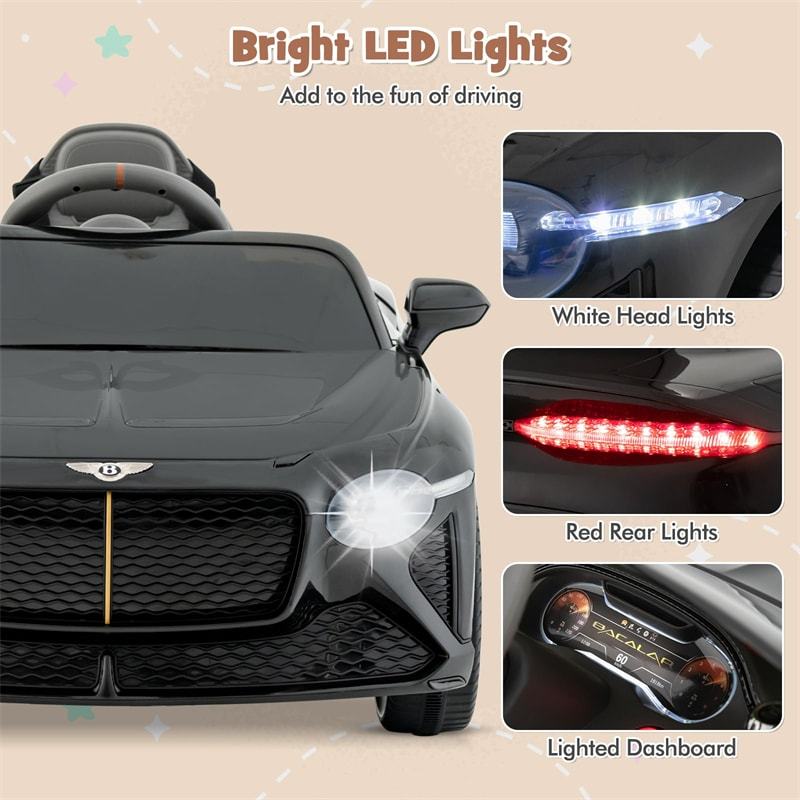 12V Kids Ride-on Car, Licensed Bentley Bacalar Electric Vehicle with Remote Control, LED Lights, Wireless Connection & Sound for 3+ Years Old