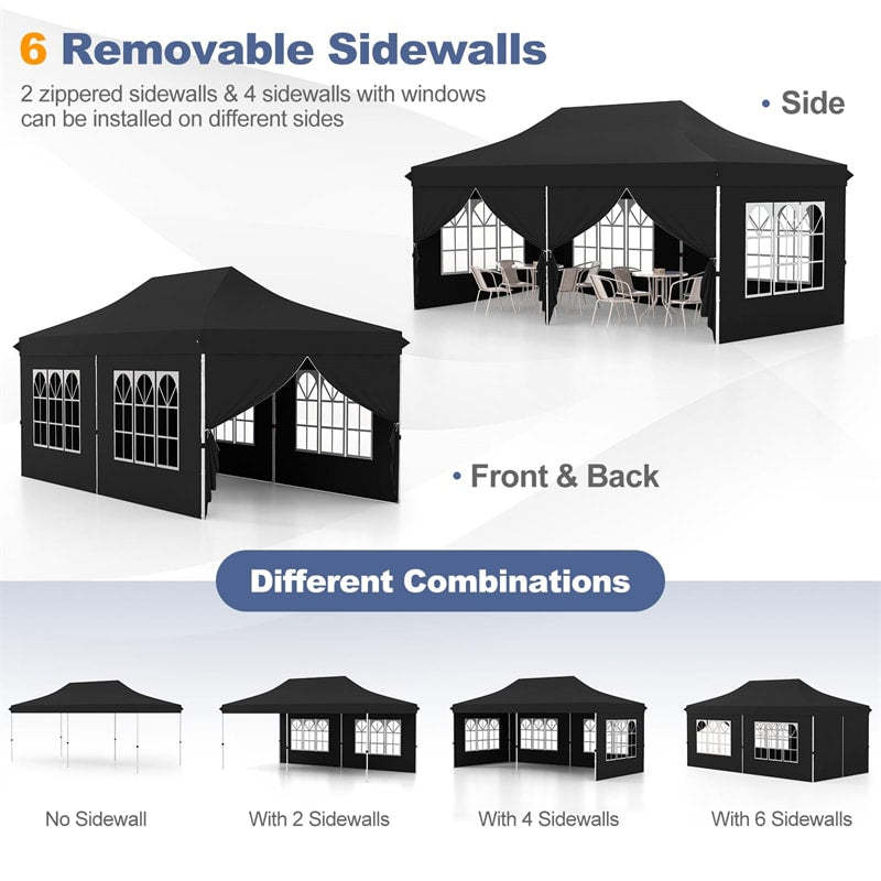 10x20FT Pop Up Canopy with 6 Removable Sidewalls/Windows, 8-Pack Sandbags & Carrying Bag, UPF50+ Sun Protection Tent for Outdoor Wedding Party