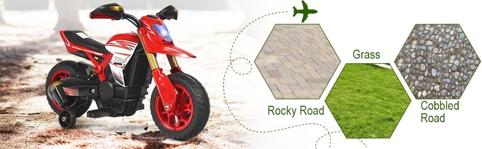 6V Electric Kids Ride-on Motorcycle Battery Motor Bike with Training Wheels LED Lights