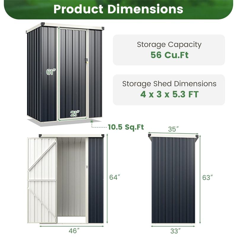 3.8x2.8FT Outdoor Metal Storage Shed with Lockable Door & Snap-On Assembly, All-Weather Steel Utility Tool House for Garden/Yard/Lawn, Bikes/Equipment