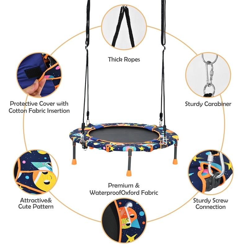2-In-1 Kids Convertible Saucer Tree Swing and Trampoline Set