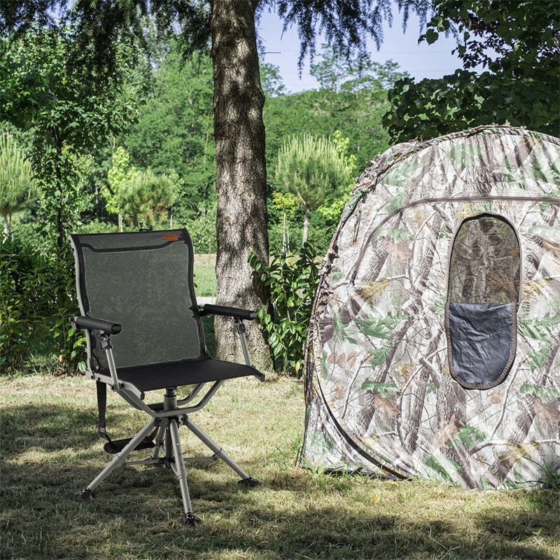 360° Silent Swivel Hunting Blind Chair Height Adjustable Folding Hunting Chair with Heavy-Duty All-Terrain Feet & Armrest, 400LBS Capacity