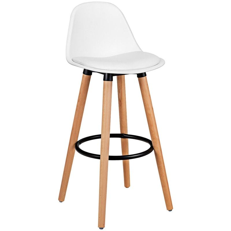 28.5" Mid-Century Barstool Set of 2 Armless Dining Pub Chair with PU Leather Seat & Round Metal Footrest