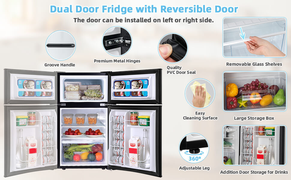 3.2 cu ft. Stainless Steel Compact Refrigerator 2-Door Mini Fridge Freezer Cooler for Dorm Office Apartment