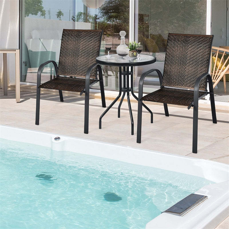 Outdoor Stackable Chairs Set of 6 PE Wicker Patio Dining Chairs with Armrest Sturdy Steel Frame & for Garden Yard Deck Lawn