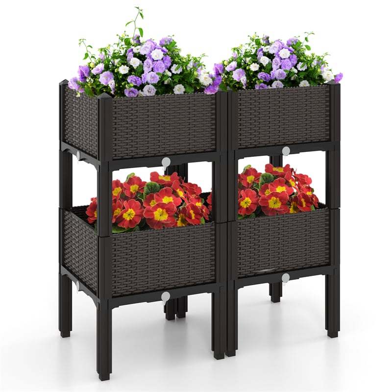 2-Pack Plastic Raised Garden Bed Kit, Self-Watering Elevated Planter Box with Removable Legs, Drainage Holes for Vegetables, Flowers, Indoor & Outdoor