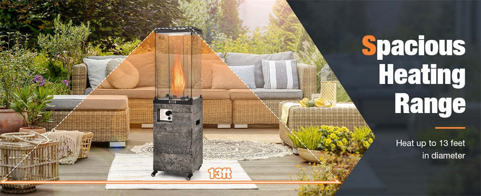 41,000 BTU Outdoor Propane Gas Patio Heater with Lockable Wheels & Waterproof Cover