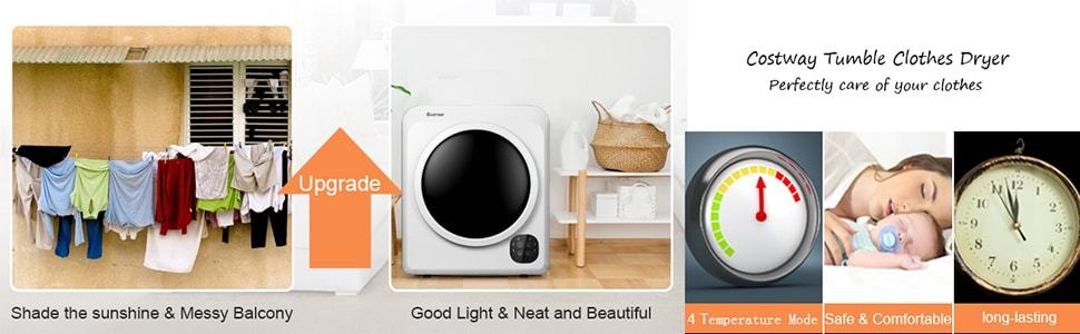 1700W Electric Portable Clothes Dryer Tumble Laundry Dryer 13.2 lbs Capacity with Stainless Steel Tub