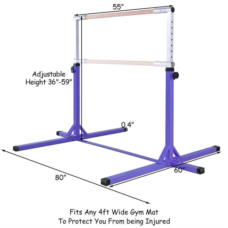 Steel Gymnastics Training Bar, 3' to 5' Height Adjustable Kip Bar with Double Locking Mechanism, Junior Horizontal Bar for Home Practice