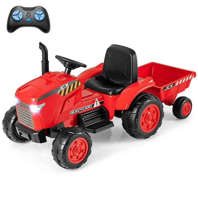 2-in-1 Kids Ride On Tractor with Detachable Trailer, 12V Electric Toy Car with Remote Control & LED Lights, Toddler Tractor for 3-8 Years