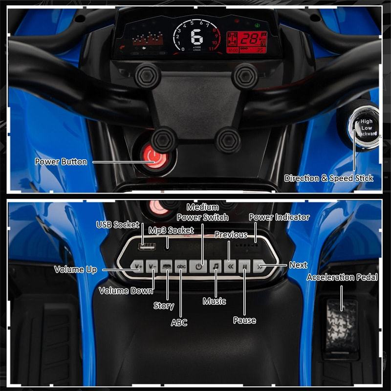 12V Kids Ride-On ATV Toy Car Battery Powered Electric Vehicle with Storage Basket