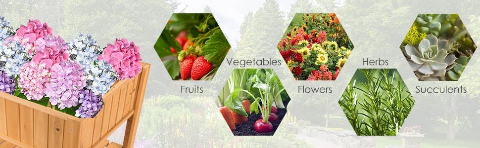 Raised Garden Bed Outdoor Fir Wood Elevated Planter Box Standing Herb Garden Planter with Storage Shelf