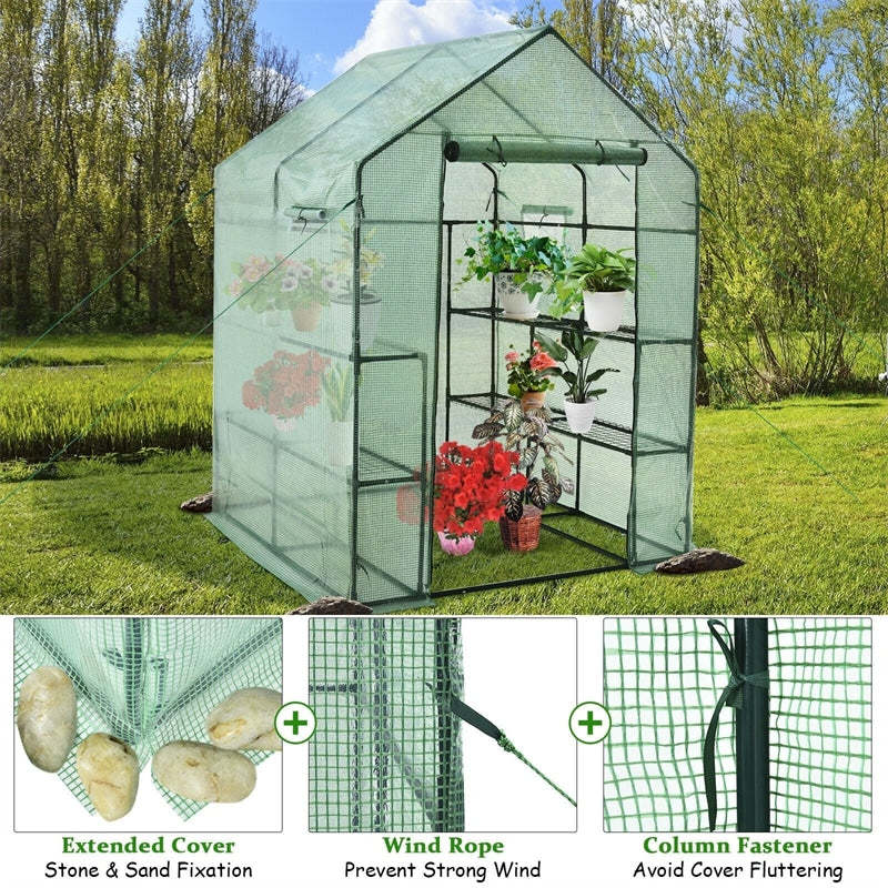 4 Tier 8 Shelves Portable Walk-in Plant Greenhouse with Observation Windows