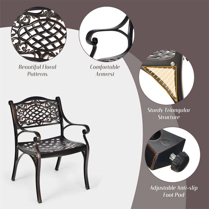 2-Piece Outdoor Armchairs Cast Aluminum Patio Bistro Chairs with Armrests