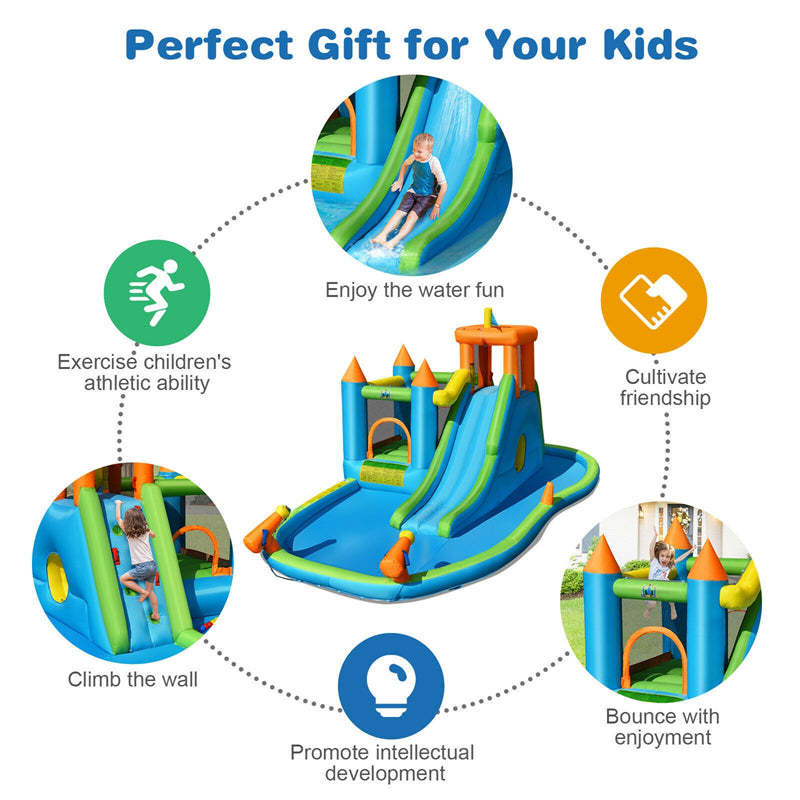 Inflatable Water Slide Park Kids Bounce House Splash Pool w/Blower